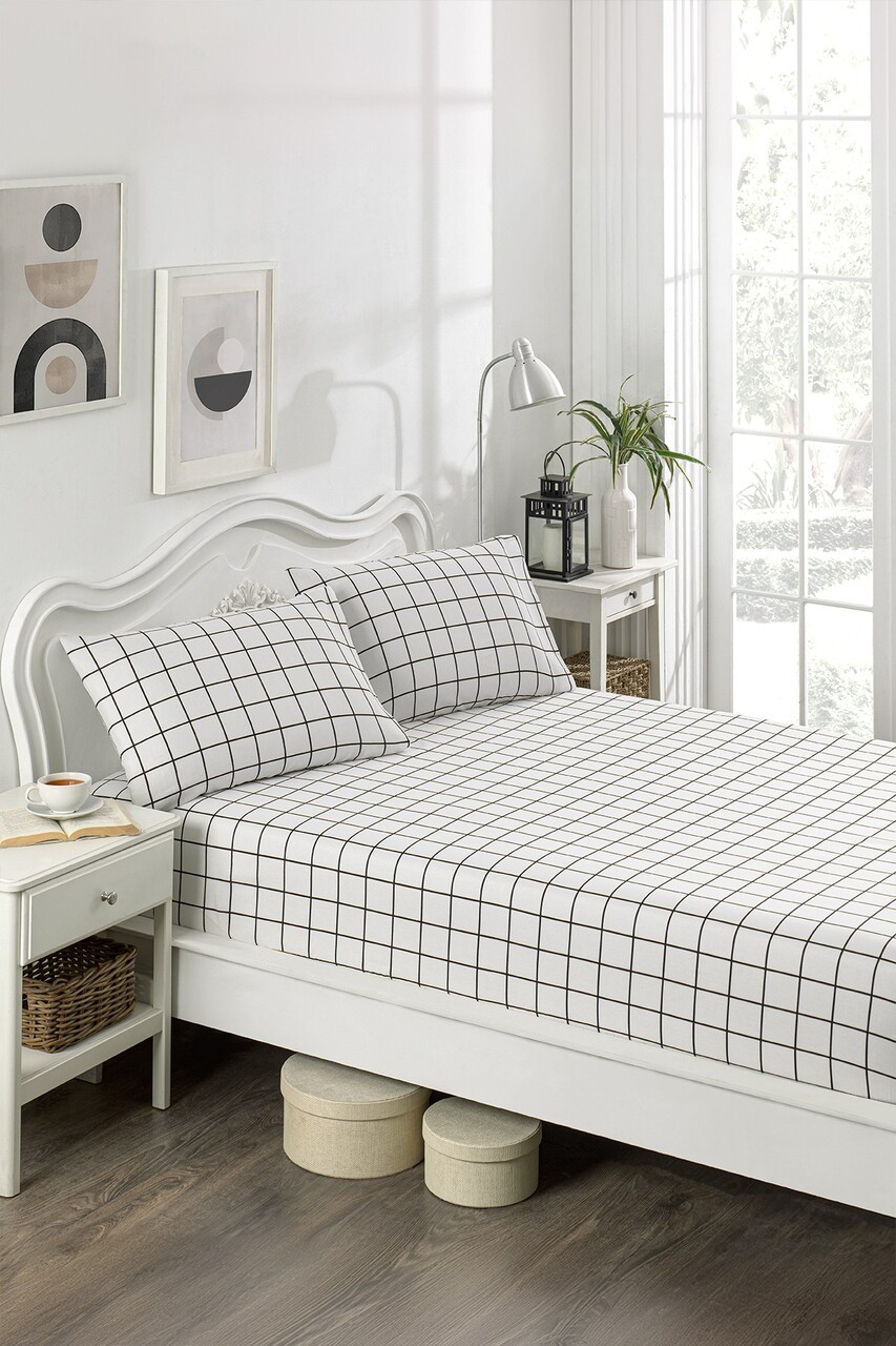 Set de pat dublu (cearceaf cu elastic si perne) 3 piese, L'essentiel Maison, Artus, Negru - imagine 4